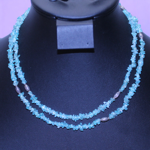 Doug Paulus Apatite Chip Necklace Vintage Signed India DP 925 Toggle Layering - Picture 1 of 8